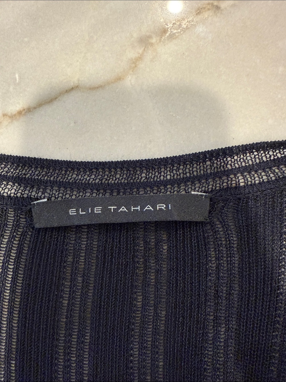 Elie Tahari Y2K era Navy Illusion V Neck Stripe Sweater Top, size L - Picture 7 of 7